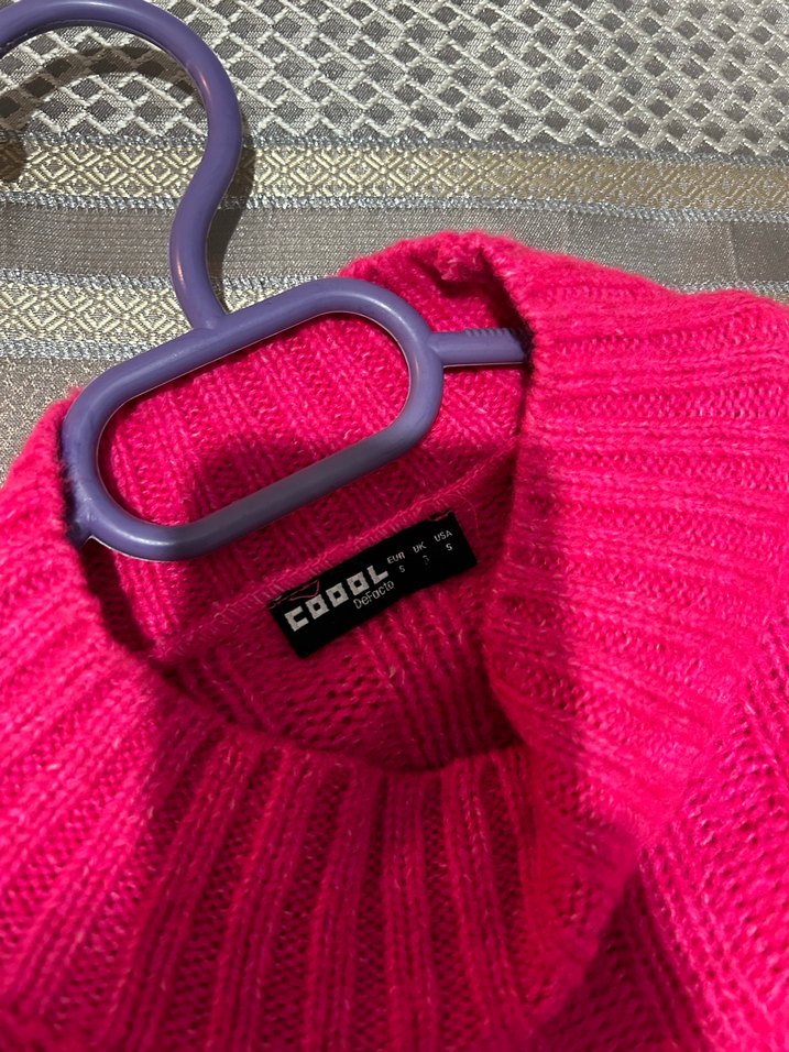 Pembe Balıkçı Yaka Örgü Kadın Crop Kazak - Görsel 3