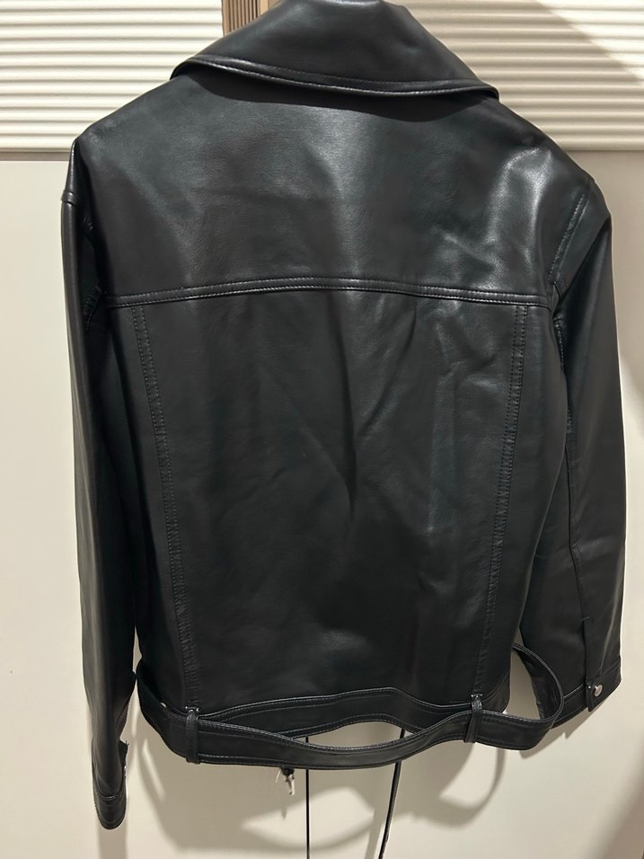 Kadın Siyah Deri Biker Ceket - Görsel 2