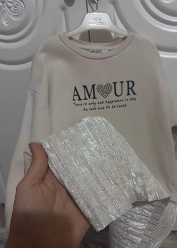 Kız Çocuk krem Pamuklu Uzun Kollu elbise - Görsel 2