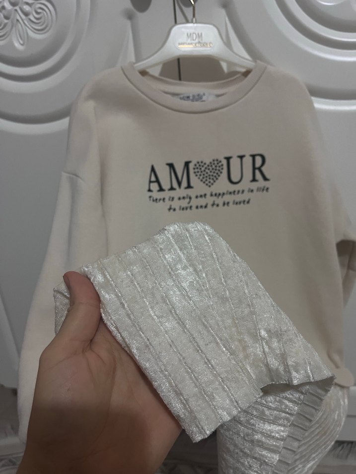 Kız Çocuk krem Pamuklu Uzun Kollu elbise - Görsel 2