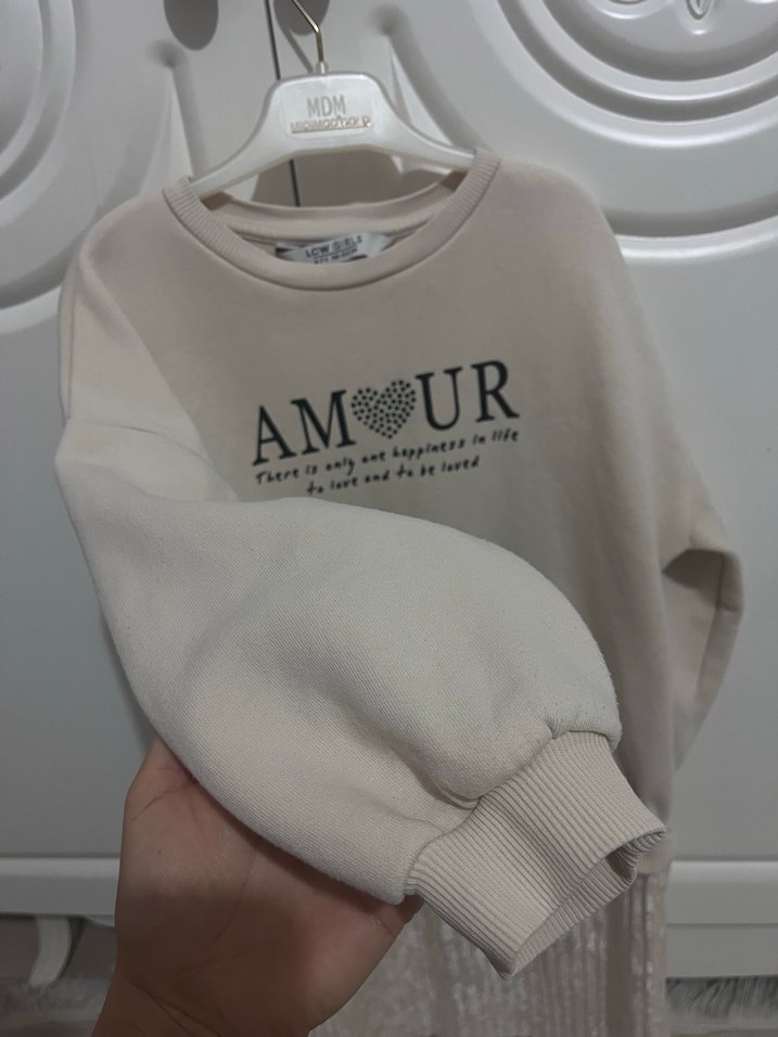 Kız Çocuk krem Pamuklu Uzun Kollu elbise - Görsel 4