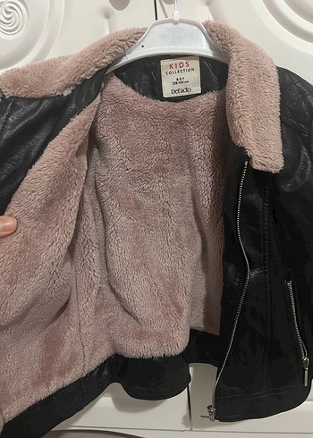 Kürk Detaylı Pembe Deri Biker Ceket - Görsel 3