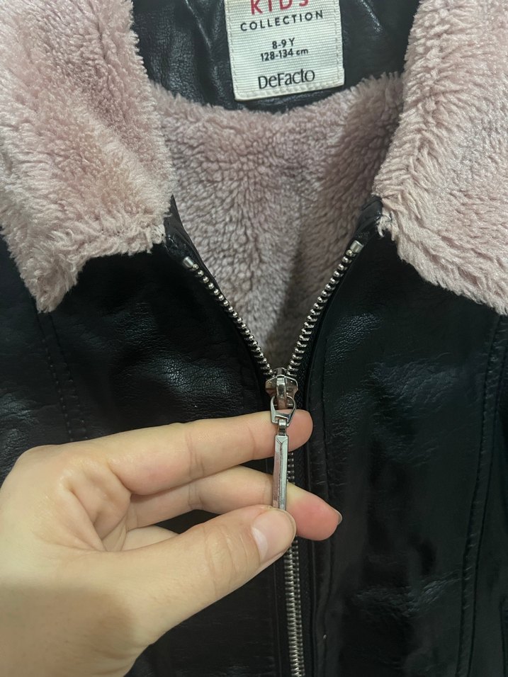 Kürk Detaylı Pembe Deri Biker Ceket - Görsel 2