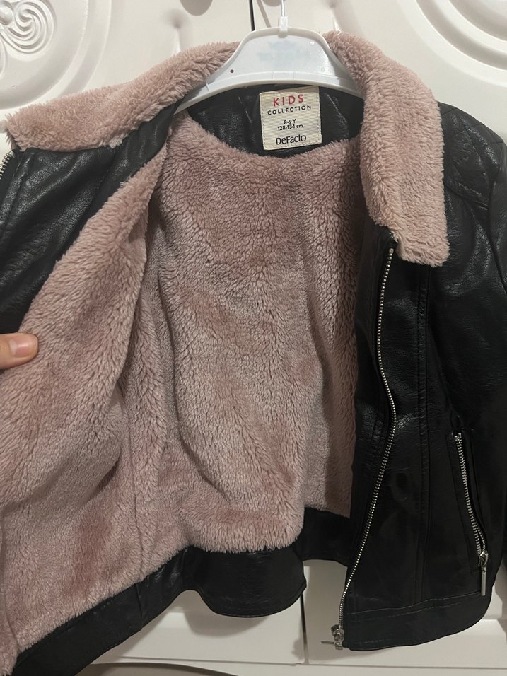 Kürk Detaylı Pembe Deri Biker Ceket - Görsel 3