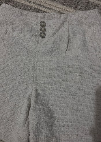 Düğmeli Gri Keten Mini Şort - Görsel 2