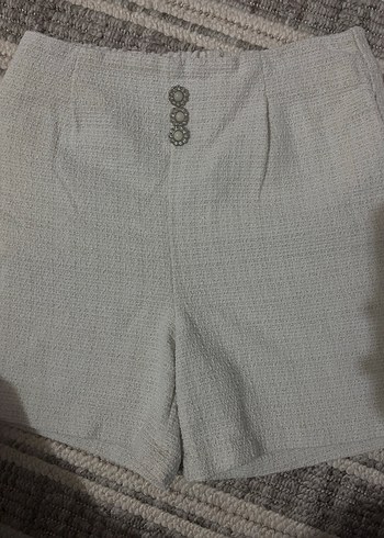 Düğmeli Gri Keten Mini Şort - Görsel 7