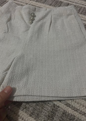 Düğmeli Gri Keten Mini Şort - Görsel 6