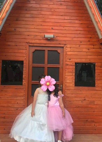 Pembe Kız Çocuk Kat Kat Tül Abiye Elbise - Görsel 4