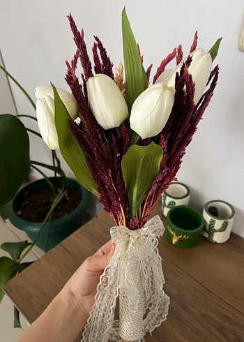 Dantel Detaylı Beyaz Bohem Gelin Buketi - Görsel 2