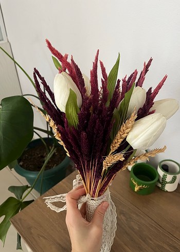 Dantel Detaylı Beyaz Bohem Gelin Buketi - Görsel 3