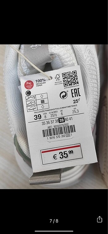 39 Beden beyaz Renk Stradivarius kadın spor ayakkabı