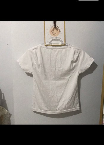 Diğer Kadın Beyaz Kısa Kollu Keten Tişört