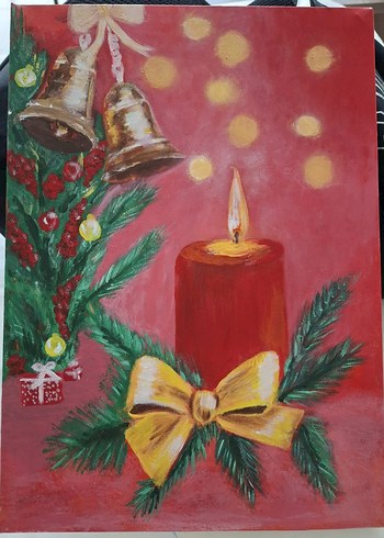 Kırmızı Mum ve Ahşap Mumluk - Görsel 3