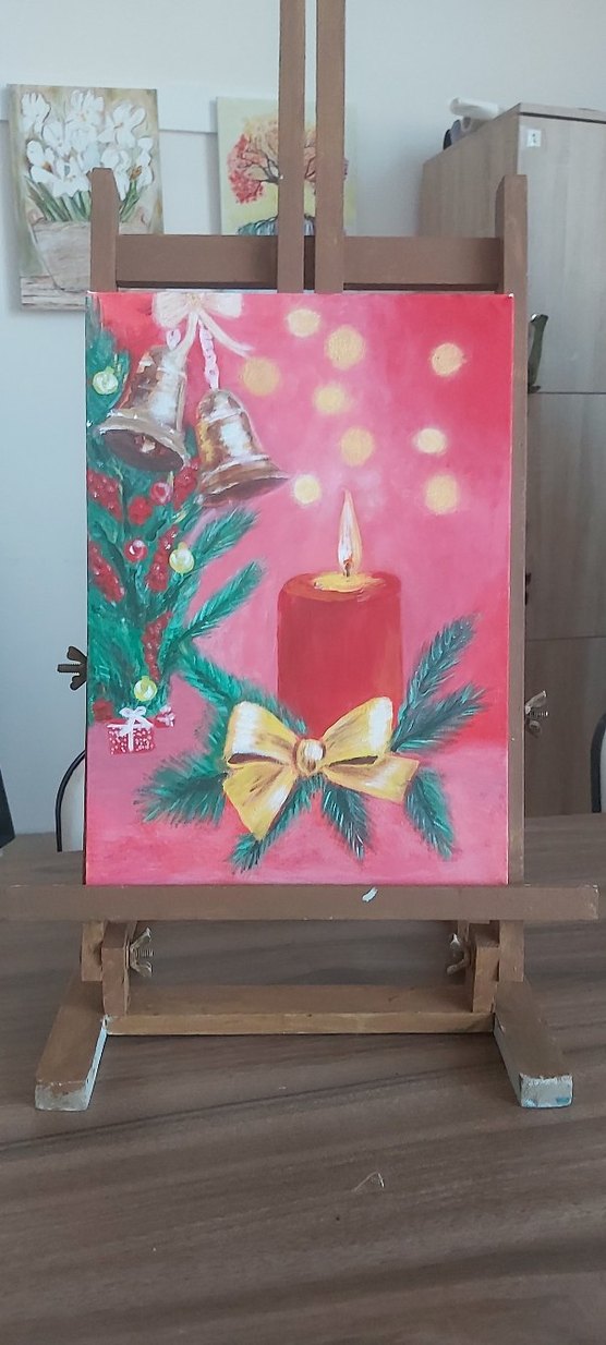 Kırmızı Mum ve Ahşap Mumluk - Görsel 2