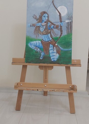 Avatarv.... mavi Tonlarda Yay ve Ok Çeken Kadın Figürlü Tablo - Görsel 2