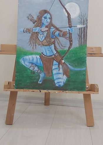 Avatarv.... mavi Tonlarda Yay ve Ok Çeken Kadın Figürlü Tablo - Görsel 3