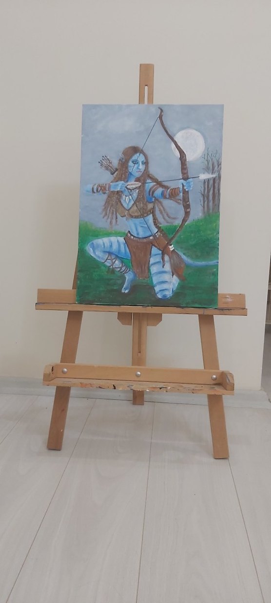 Avatarv.... mavi Tonlarda Yay ve Ok Çeken Kadın Figürlü Tablo - Görsel 2