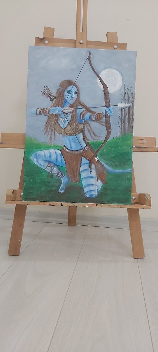 Avatarv.... mavi Tonlarda Yay ve Ok Çeken Kadın Figürlü Tablo - Görsel 3