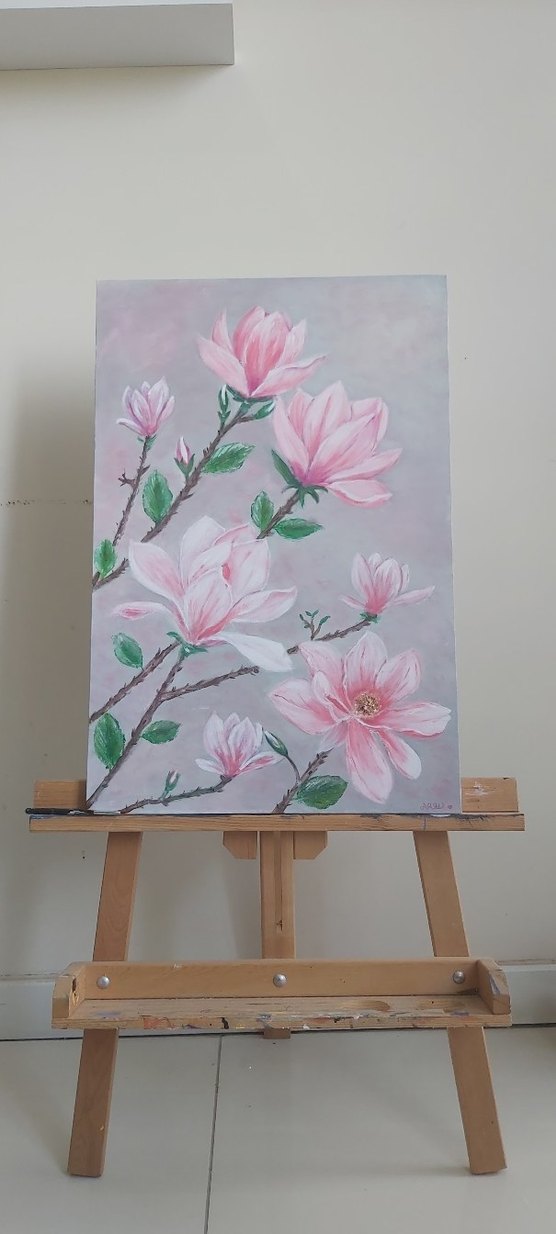 Pastel Pembe Çiçekli akrilik manolya  Tablo - Görsel 2