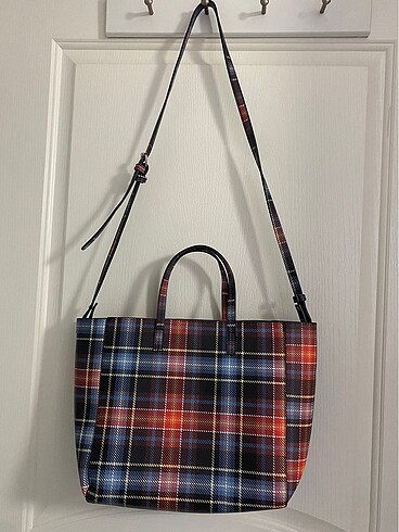 Bershka ekoseli tote çanta