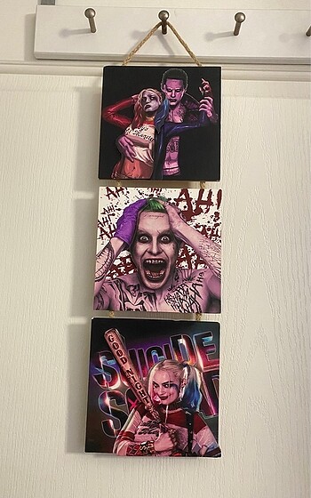 Harley quinn 3lü ahşap tablo