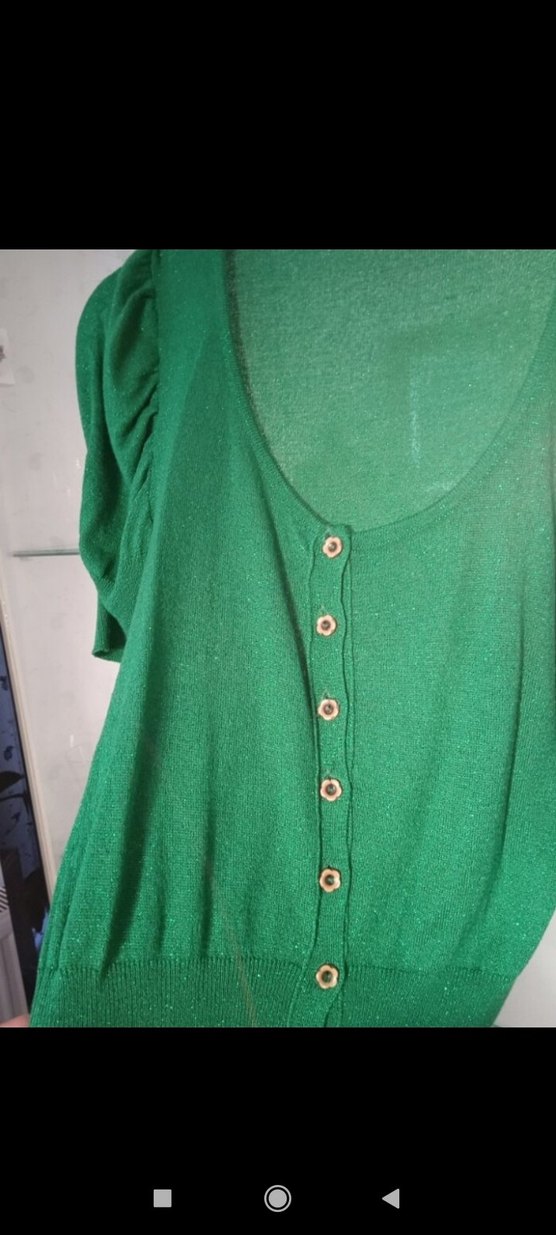 Düğmeli Yeşil Kadın Kısa Kollu Triko - Görsel 3