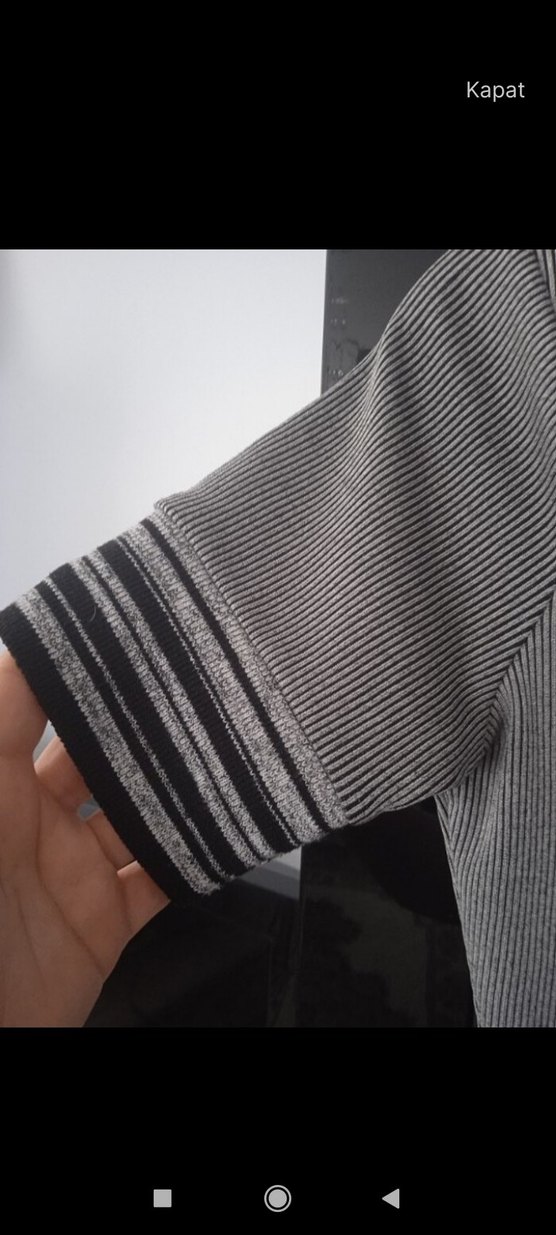 Gri Çizgili Kısa Kollu Midi Elbise - Görsel 3