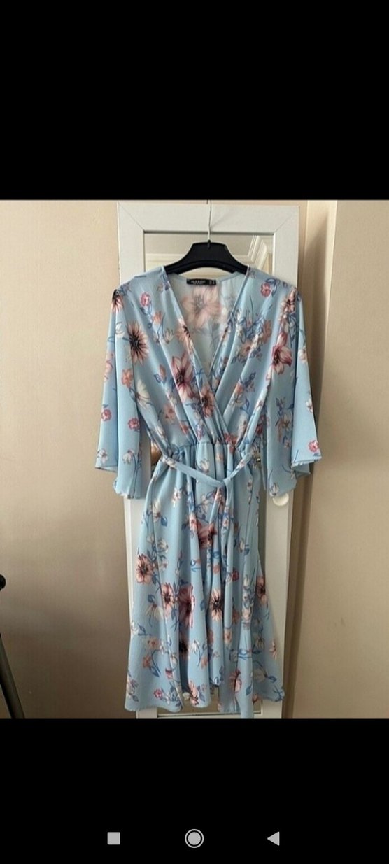 Mavi Çiçekli Bohem Mini Elbise - Görsel 5