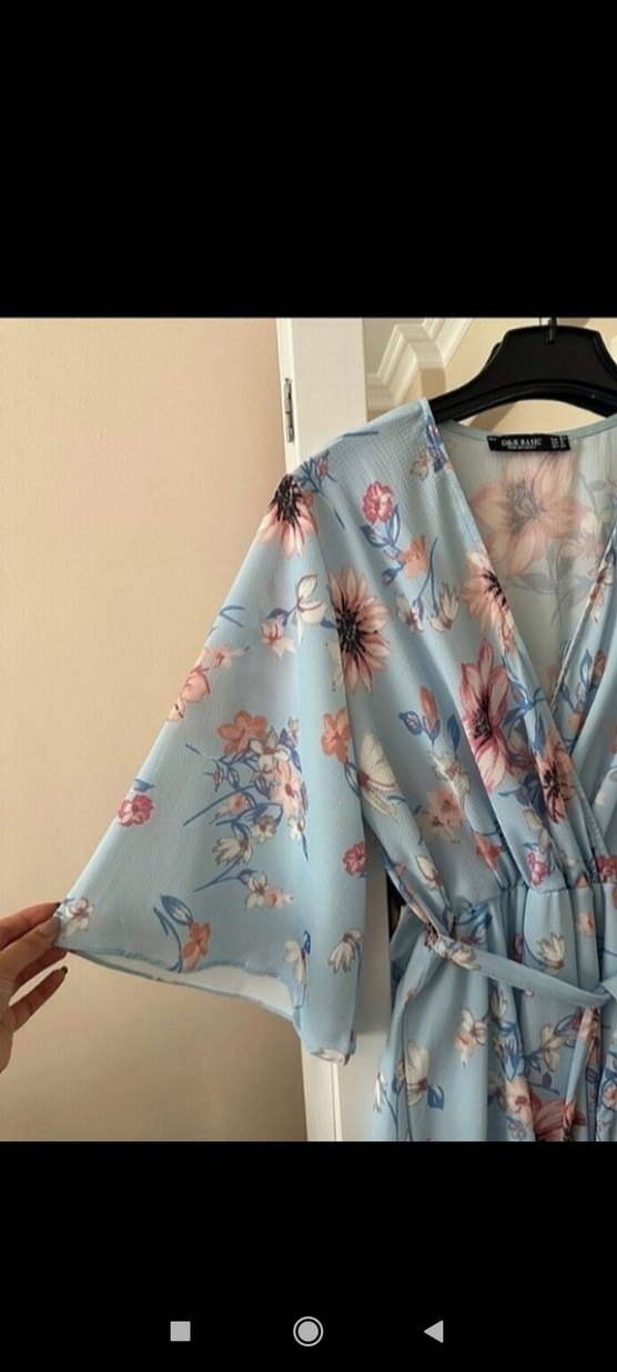 Mavi Çiçekli Bohem Mini Elbise - Görsel 4