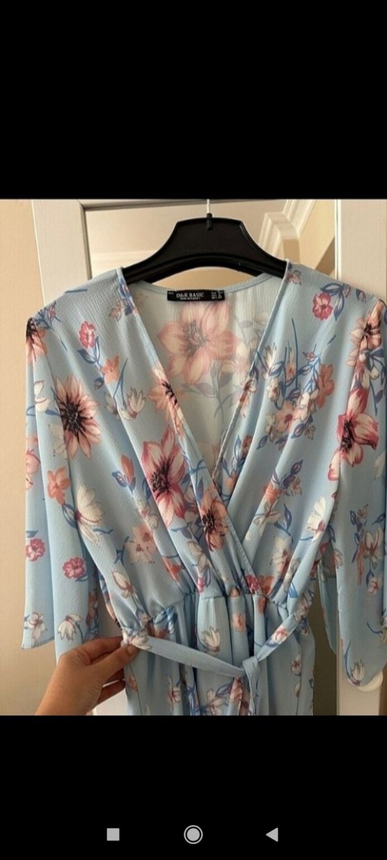 Mavi Çiçekli Bohem Mini Elbise - Görsel 3