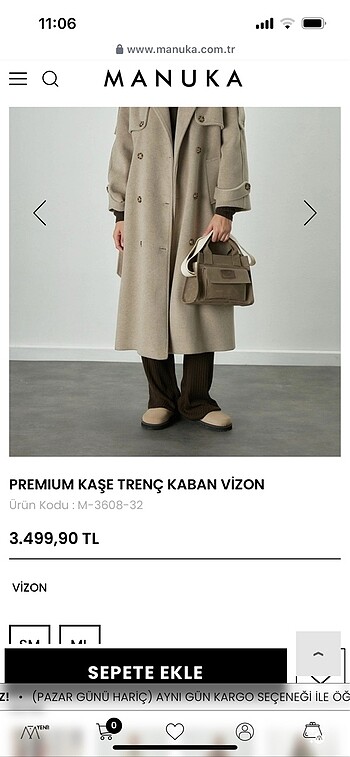 m Beden camel Renk Manuka vizon rengi M beden kaban