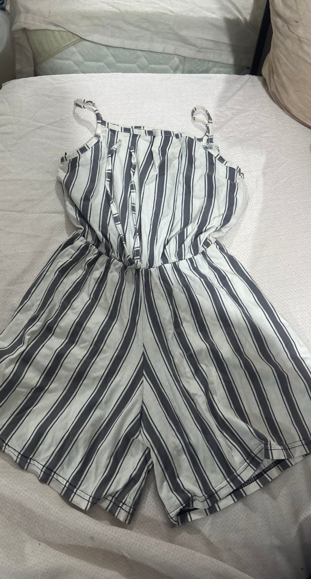 Kadın Gri Çizgili Midi Tulum - Görsel 2