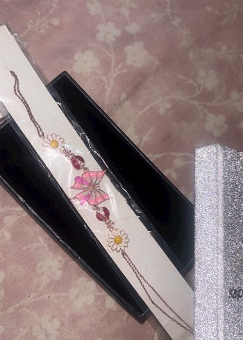 Pembe Çiçek ve Kelebek Desenli Bohem Bileklik - Görsel 4