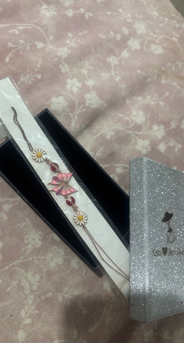 Pembe Çiçek ve Kelebek Desenli Bohem Bileklik - Görsel 5