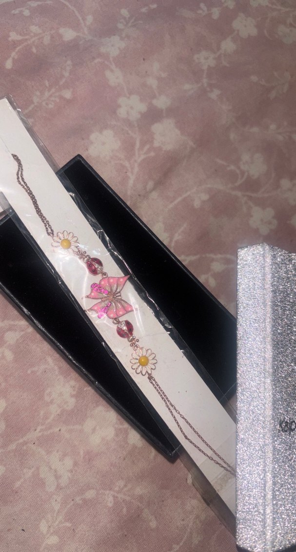 Pembe Çiçek ve Kelebek Desenli Bohem Bileklik - Görsel 4