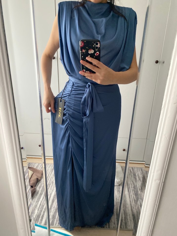 İndigo Uzun Abiye Elbise 2 beden - Görsel 5