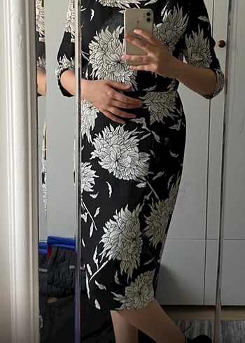 Çiçek Desenli Midi Hamile Elbisesi - Görsel 6