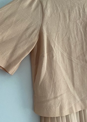 Bej Pilili Kadın Elbise midi boy - Görsel 2