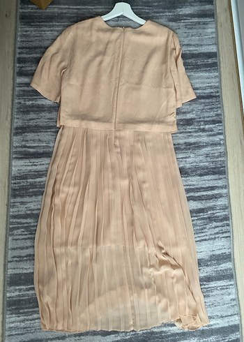 Bej Pilili Kadın Elbise midi boy - Görsel 7