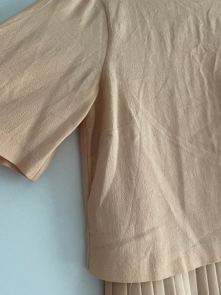 Bej Pilili Kadın Elbise midi boy - Görsel 2