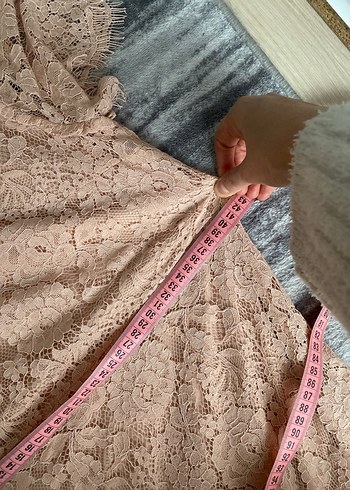 Dantel midi pudra pembesi Elbise - Görsel 6