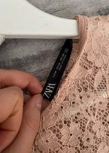 Dantel midi pudra pembesi Elbise - Görsel 3