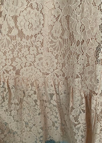 Dantel midi pudra pembesi Elbise - Görsel 9