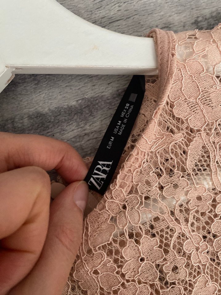 Dantel midi pudra pembesi Elbise - Görsel 3