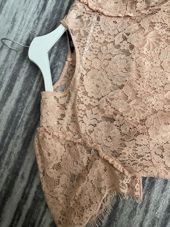 Dantel midi pudra pembesi Elbise - Görsel 4