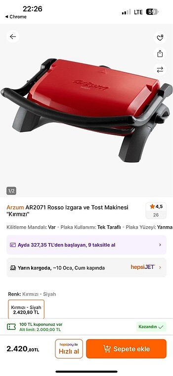 arzum red ızgara ve tost makinesi