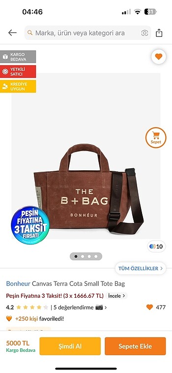bonheur canvas terracotta küçük tote çanta -sıfır-