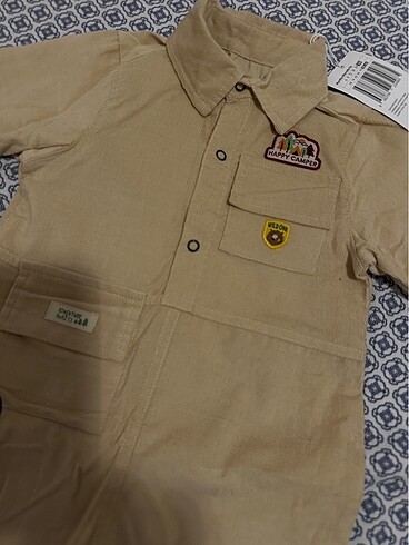 24-36 Ay Beden camel Renk HelloBaby Happy Camper Erkek Bebek Kadife Tulum