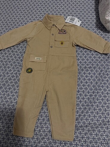 24-36 Ay Beden HelloBaby Happy Camper Erkek Bebek Kadife Tulum