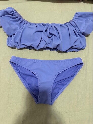 trendyol kayık yaka straplez bikini takımı 36 beden lila